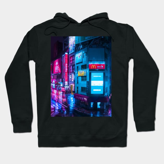 Post Apocalyptic Neon City Blues Hoodie by HimanshiShah